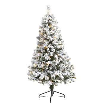 Nearly Natural 5' Flocked West Virginia Fir Prelit LED Artificial Christmas Tree