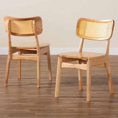 Tadeo Oak Brown Wood and Cane Dining Chair Set