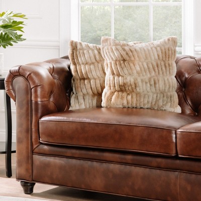 Beige Ruched Faux Fur 18x18 Euro Pillow Covers Set