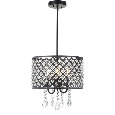 13" Adjustable Metal/Crystal Gigi Drop Pendant (Includes Energy Efficient Light Bulb) Black - JONATHAN Y