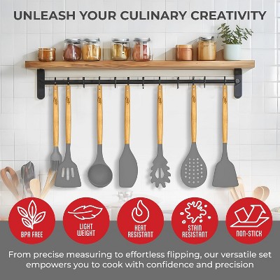 Kaluns Kitchen Utensils Set, 21 Piece Wood and Silicone, Cooking Utensils, Dishwasher Safe and Heat Resistant Kitchen Tools, Gray — фото 5
