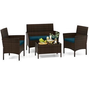 Tangkula Set of 4 Furniture Set w/ Washable Cushions & Tempered Glass Coffee Table - 1 of 4