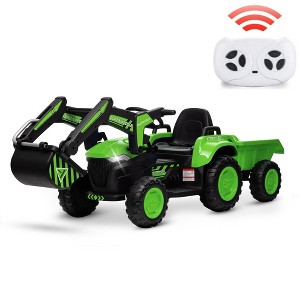 Jojoka 3-in-1 Ride-On Kids Excavator with Remote Control, 12V Powered Wheels Car Toy with LED Lights, Bluetooth Music, Digger and Trailer - 1 of 4