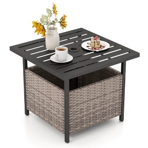 Costway Rattan Wicker Steel Side Table Outdoor Furniture Deck Garden Patio Pool Black/Gray/Brown - 1 of 4