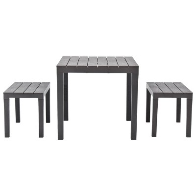 vidaXL Patio Furniture Set 3 Piece Outdoor Bench and Table Dining Set Plastic - Brown