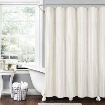 72"x72" Drew Stripe Farmhouse Silver-Infused Antimicrobial Shower Curtain Neutral - Lush Décor