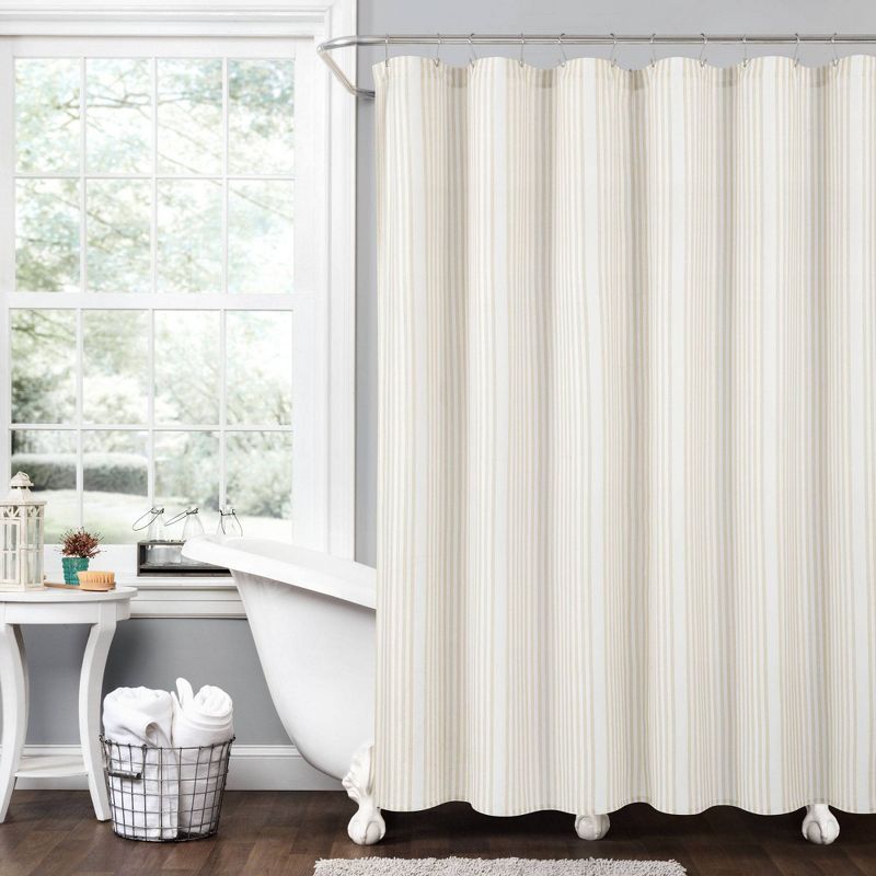 72&#34;x72&#34; Drew Stripe Farmhouse Silver-Infused Antimicrobial Shower Curtain Neutral - Lush D&#233;cor, 1 of 7
