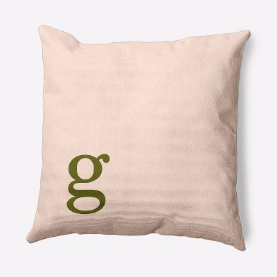 16"x16" Modern Monogram 'G' Square Throw Pillow Olive Green - e by design