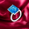 Slickblue Women’s 15 Ct. Aqua Blue Emerald Cut Cocktail Ring, Silvertone Rhodium-Plated, Pave CZ Band, Sizes 5-10 - 4 of 4