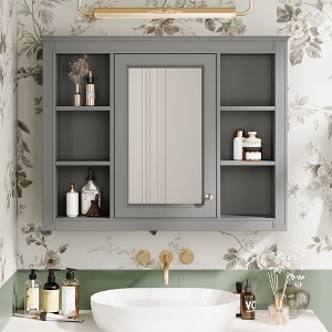 Bathroom Mirror Cabinet, Modern Bathroom Wall Cabinet Storage Organizer With Mirrors Door, 6 Open Shelves, Above Toilet Storage Cabinet - 1 of 4