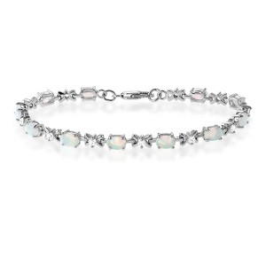 Opalata Sterling Silver "X" With CZ & Oval White Opal Stones Bracelet - White - 7 Inch - 1 of 2