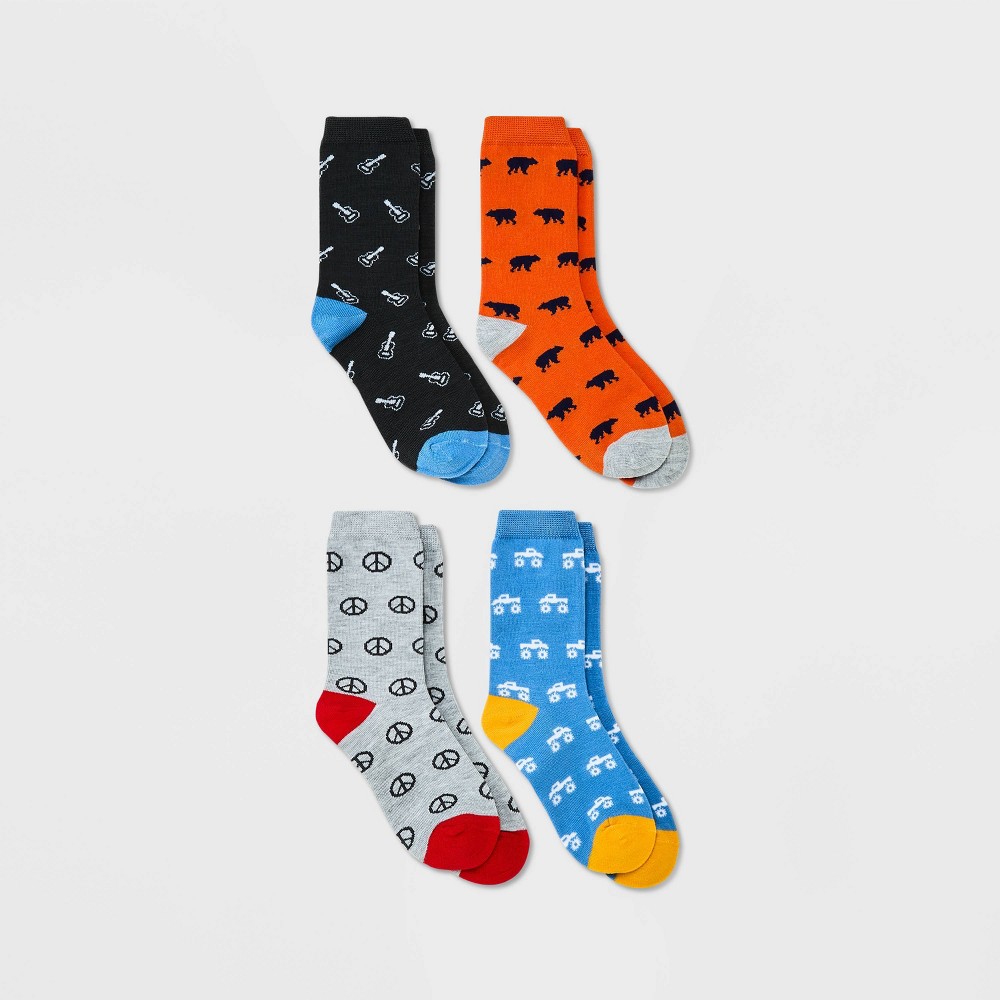 Boys' 4pk Crew Bear Socks - Cat & Jack L, One Color