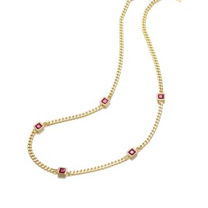 Guili 14K Gold Plated Chain Necklace with Ruby Red Square Accents Features a Sleek, Vibrant Design for a Bold, Elegant, and Contemporary Statement - 1 of 2