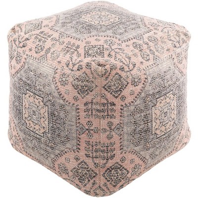 Livabliss Samsun 18"H x 18"W x 18"D Traditional Pale Pink Pouf: Cotton Square Floor Ottoman