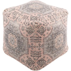 Livabliss Samsun 18"H x 18"W x 18"D Traditional Pale Pink Pouf: Cotton Square Floor Ottoman - 1 of 4