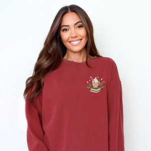 Embroidered Hot Cocoa Books - Women's Garment Dyed Graphic Sweatshirt - 1 of 4