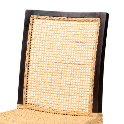 Lingga Dark Brown Mahogany and Natural Rattan Parsons Dining Chair
