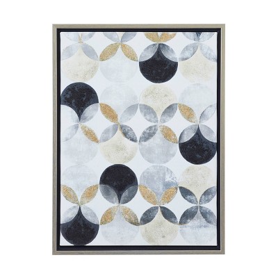 Canvas Geometric Handmade Framed Wall Art with Silver Frame Gray - Novogratz