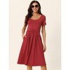 Seta T Women's Casual Scoop Neck Short Sleeve Ruched Midi Knit A-Line Dress with Pockets - 3 of 4