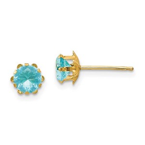 Black Bow Jewelry Kids 5mm Synthetic Aquamarine Birthstone 14k Yellow Gold Stud Earrings - 1 of 4