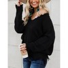 Women's V Neck Pullover Sweater Oversized Long Sleeve Loose Knit Top - 3 of 4