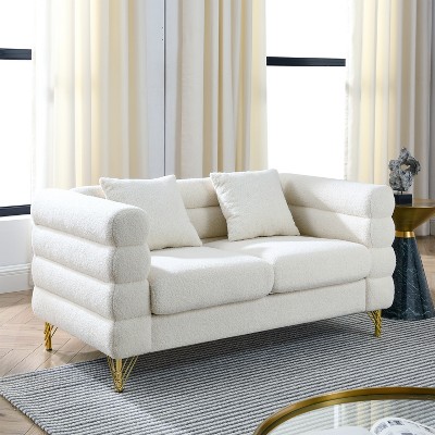 Oversized 3-Seater/2-Seater Sofa, Comfort Teddy Fabric Upholstered Sofa Couch with Pillows and Metal Legs for Living Room, Bedroom 4Q - ModernLuxe