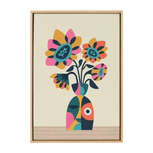 Kate & Laurel All Things Decor 23"x33" Sylvie Mid-Century Modern Sunflowers Framed Canvas Natural: Botanical Digital Art - 1 of 4