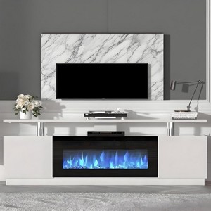 70" White Modern Fireplace TV Stand – 36" Built-in 12-Flame Heater, 2-Tier Storage, Remote/Timer – Entertainment Center for Living Room - 1 of 4