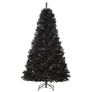 HOMCOM 7ft Artificial Christmas Tree Unlit Douglas Fir with Realistic Branches and 1346 Tips, Black Halloween Style - 1 of 1
