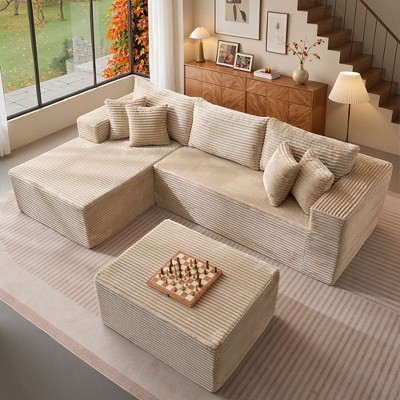 XIZZI No Assembly Needed Modular Deep Seating Sectional Sofa, Pure Sponge Structure Plush Polyester, Standard/Upgraded w/ Ottoman in Beige/Black/Gray