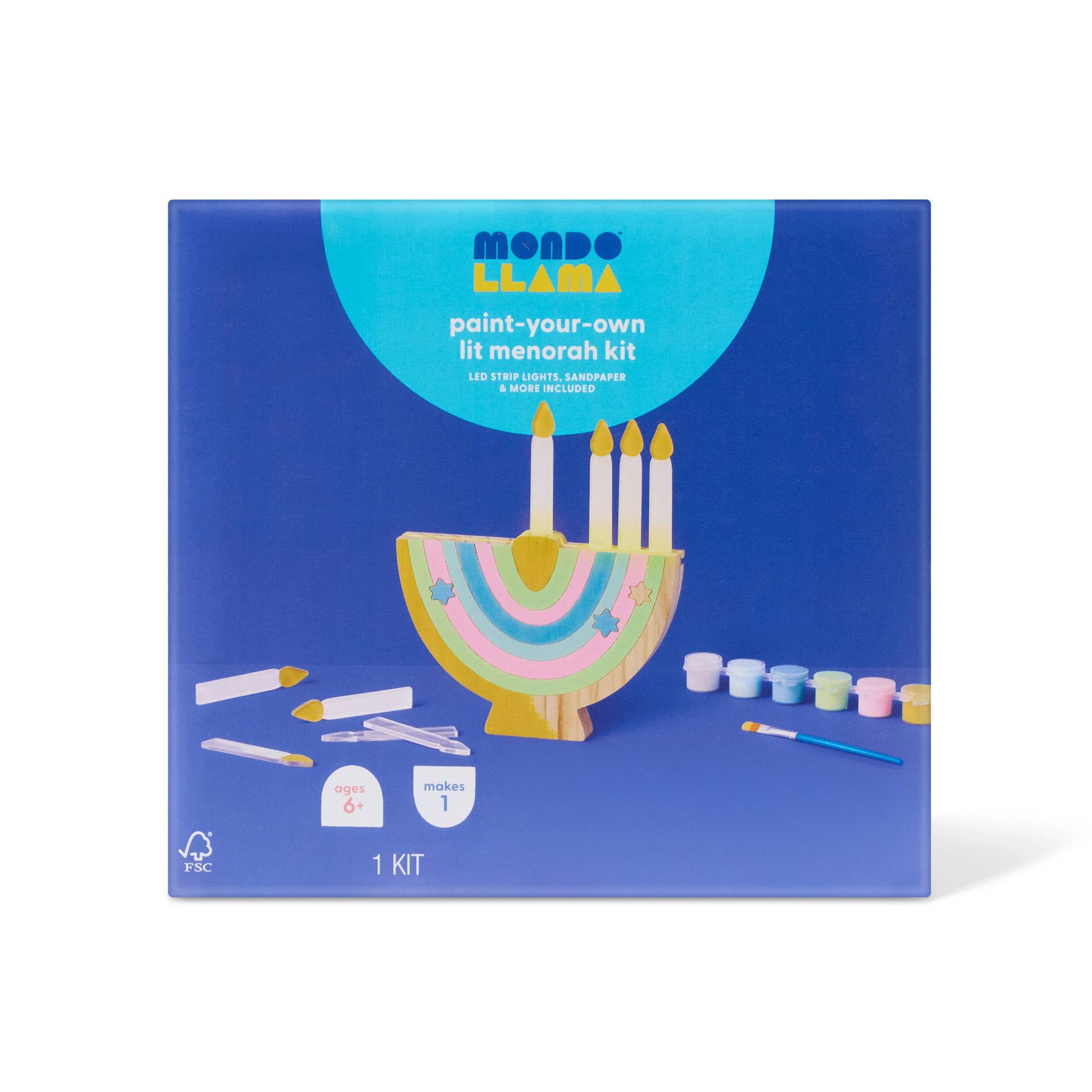 Hanukkah Craft Lit Wood Menorah Painting Activity Kit - Mondo Llama™