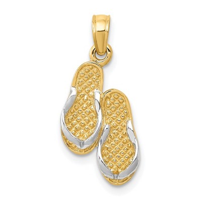 Black Bow Jewelry 14k Yellow Gold 3D Two Tone Textured Flip Flops Pendant