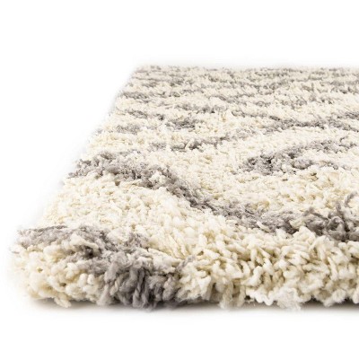 Ivory and Gray Trellis Shag 6' x 9' Synthetic Area Rug