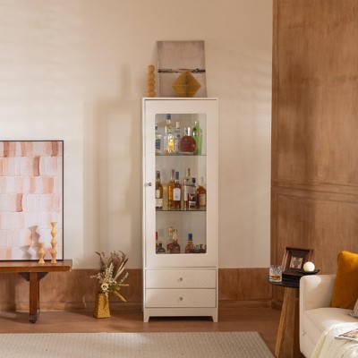 VYNXARIA 71" Tall Display Cabinet with Upholstered Glass Door, China & Wine Cabinet with Adjustable LED Light for Living Room,Bar,Studio,White