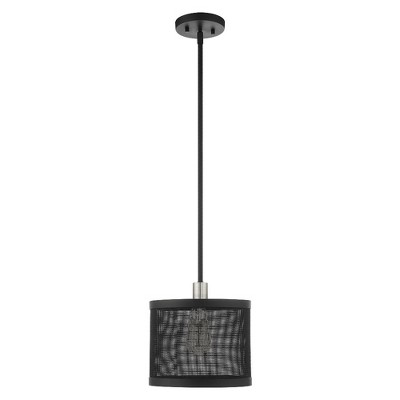 Industro Chic Black & Brushed Nickel Drum Pendant with Mesh Shade