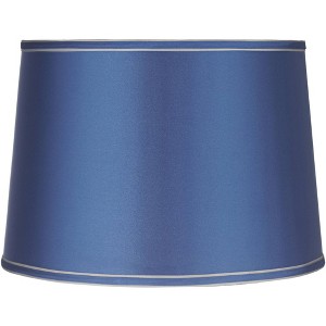 Springcrest Drum Lamp Shade Sydnee Satin Blue Medium 14" Top x 16" Bottom x 11" High Spider with Replacement Harp and Finial Fitting - 1 of 4