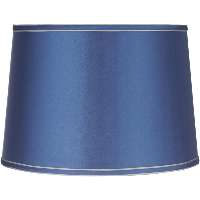 Springcrest Drum Lamp Shade Sydnee Satin Blue Medium 14" Top x 16" Bottom x 11" High Spider with Replacement Harp and Finial Fitting, 1 of 10
