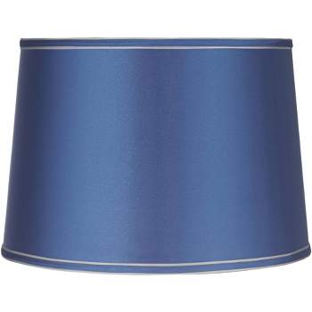 Springcrest Drum Lamp Shade Sydnee Satin Blue Medium 14" Top x 16" Bottom x 11" High Spider with Replacement Harp and Finial Fitting