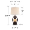 Franklin Iron Works Horace Rustic Farmhouse Table Lamps Set of 2 with Round Risers 26 1/4" High Brown Nightlight Glass Drum Shade for Living Room Home - 4 of 4
