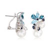 Ross-Simons 6-8.5mm Cultured Pearl and 2.00 ct. t.w. Sky Blue Topaz and London Blue Topaz Earrings With .10 ct. t.w. Sapphires in Sterling Silver - 3 of 4