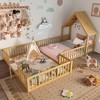 Okak Twin/Full House Floor Bed Frame with Door & Full-length Guardrails,Solid Wood Double Bed for Kids,No Spring Box Needed - 3 of 4