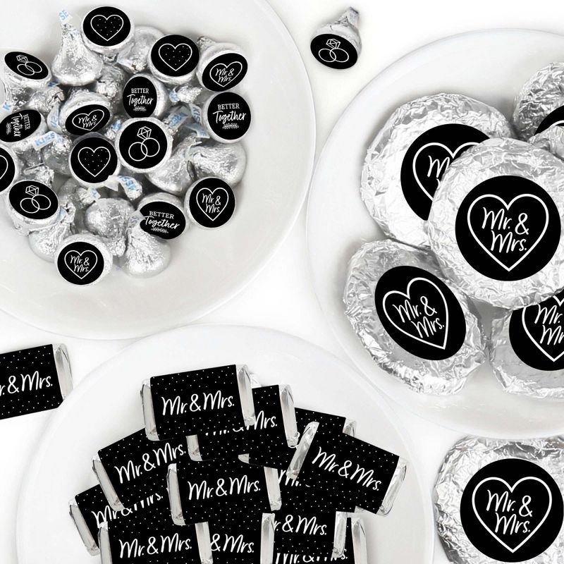 Big Dot of Happiness Mr. and Mrs. - Black and White Wedding or Bridal Shower Candy Favor Sticker Kit - 304 Pieces, 1 of 9