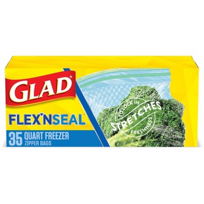 Glad Flex'N Seal + Freezer Storage Plastic Bags - 1 Quart 35ct