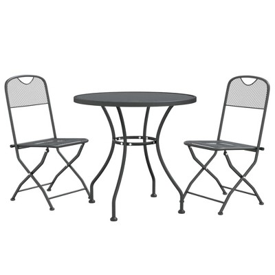 vidaXL Weather-Resistant 3-Piece Patio Dining Set with Foldable Chairs and Round Table, Durable Expanded Metal Mesh Construction