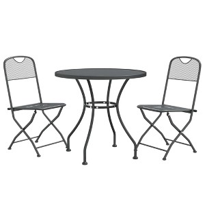 vidaXL Weather-Resistant 3-Piece Patio Dining Set with Foldable Chairs and Round Table, Durable Expanded Metal Mesh Construction - 1 of 4