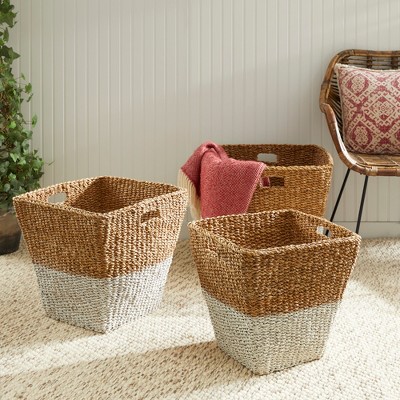 Two-Toned Seagrass Rectangular Storage Baskets, Set of 3