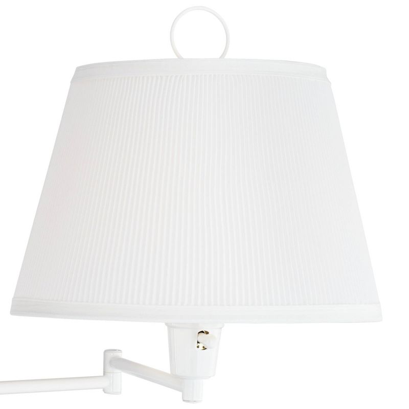 Barnes and Ivy Amelie Country Cottage Swing Arm Wall Lamp White Plug-in Light Fixture Pleated Fabric Bell Shade for Bedroom Bedside Living Room House, 3 of 9