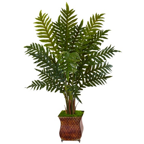 Nearly Natural 4-ft Evergreen Plant in Metal Planter - image 1 of 2