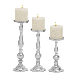 Set of 3 Classic Aluminum Design Pillar Candle Holders - Olivia & May: Elegant Tabletop & Mantel Decor - 1 of 4