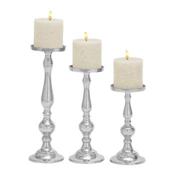 Set of 3 Classic Aluminum Design Pillar Candle Holders - Olivia & May